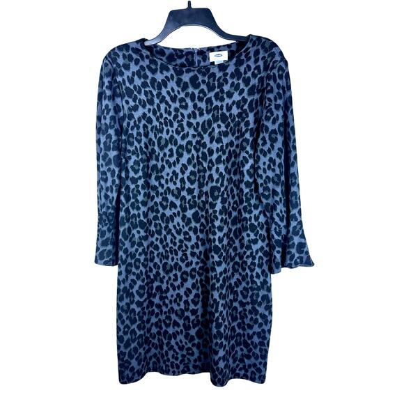 Old Navy Women's‎ Dot Flutter Long sleeve Blue Leopard Print Dress Size Medium - Picture 1 of 6